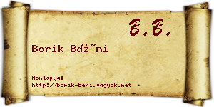 Borik Béni névjegykártya
